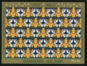 Denmark. Christmas Sheet  Unfolded Mnh. 2001 Imperforated. Angels.Christmas Tree