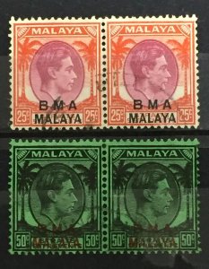 MALAYA BMA opt Straits Settlements KGVI 1945-48 25c & 50c pair Used M4396