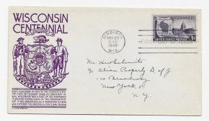 US 957 (Me-4) 3c Wisconsin Statehood single on FDC Anderson Cachet ECV $12.50