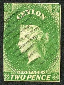 Ceylon SG3a 2d yellow green cat 90 pounds