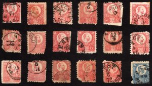 1871, Hungary, Used, Lot of 18 damaged Stamps, Sc 3,9,10