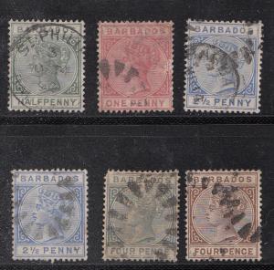 Barbados 6 Different Used 1882-5 SCV $13.25