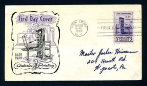 # 857 First Day Cover with Holland cachet, New York, New York - 9-25-1939