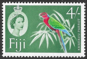 Fiji Scott 186 MNH 4/- Kandavu Parrot issue of 1967, QEII, Bird