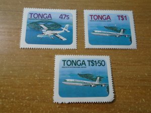 Tonga  #  542-44  Airplanes  Pealable   paper  MNH