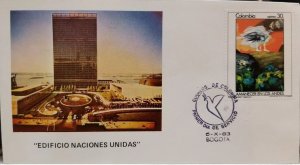 RL) 1983 COLOMBIA, DAWN IN THE ANDES, PAINTING, UNITED NATIONS BUILDING, FDC