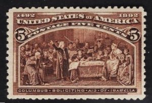 US #234 5c Chocolate Columbus Soliciting Aid  MINT NH  SCV $50