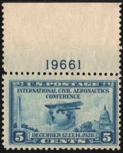 SC#650 5¢ Civil Aeronautics Issue Plate Single (1928) MNH