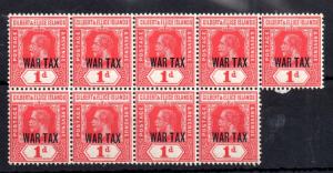 Gilbert & Ellice 1918 1d War Tax MNH block SG126 WS10311