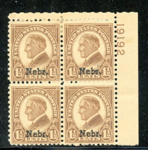 U.S. Scott 670 1.5-Cent Nebraska Unused Plate Block Picturing Warren G Harding