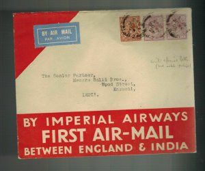 1929 England to Karachi India First flight cover FFC Imperial Airways w/letter