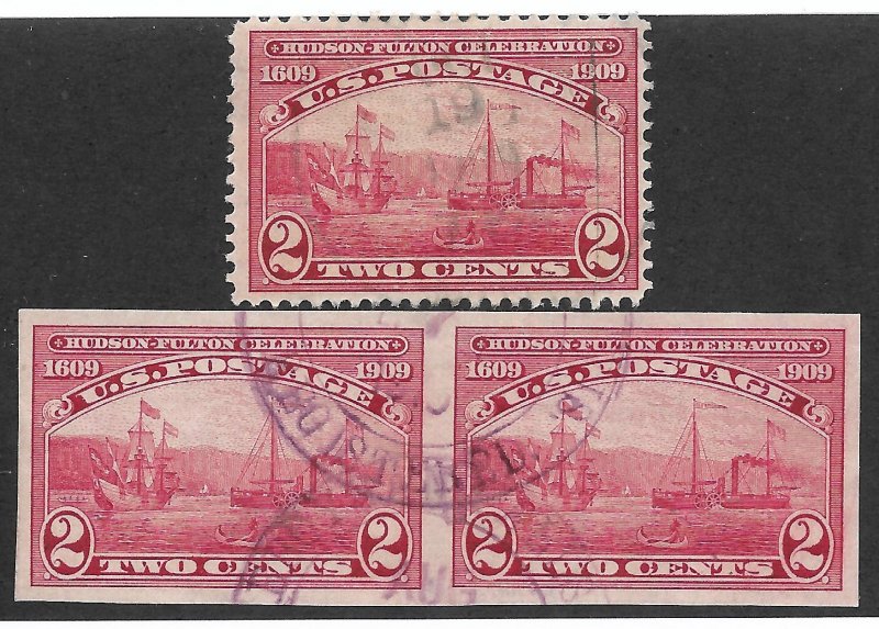 Doyle's_Stamps: Nice 1909 Used Perf/Imperforate Pair of 2c Hudson-Fulton Stamps