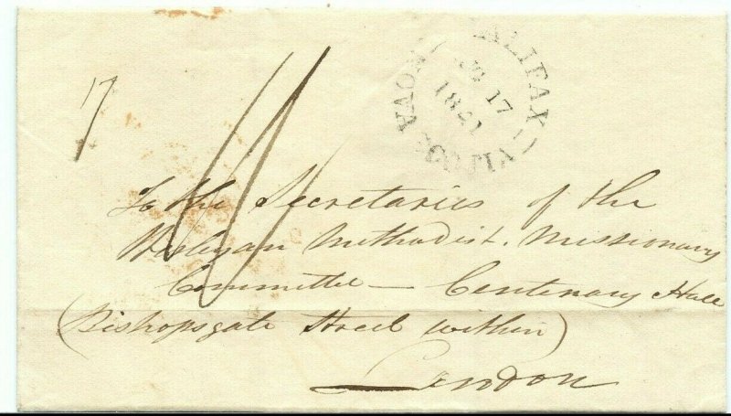 HALIFAX NOVA SCOTIA double split ring 1841 to London, England rec'r Canada cover