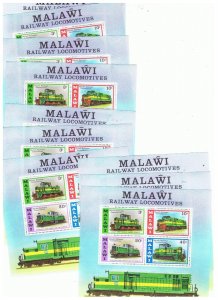 Lot of 10 Malawi souvenir sheets Railway Locomotives  1976  Scott #292A mnh