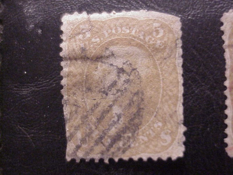 SCOTT 67 1861 FIVE CENT JEFFERSON STAMP USED CV 1,000.00