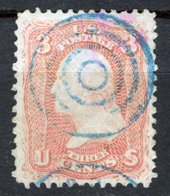 STAMP diamond USA, 1861 George Washington 3c pink, beautiful blue cancellation