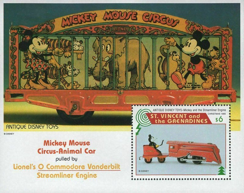 St. Vincent Antique Disney Toys Mickey Streamline Engine Souvenir Sheet MNH 