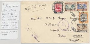 BRITISH SUDAN TO EGYPT 1942 SCARCE JUBA AIRMAIL CENSOR COVER (SEE BELOW)