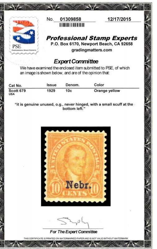 679 Mint,OG,NH... PSE Cert... SCV $180.00