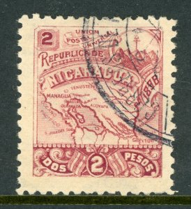 Nicaragua 1896 Seebeck 2 Peso Map Scott #89H VFU Z404 ⭐