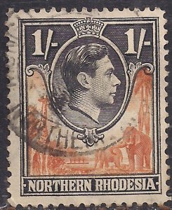 Northern Rhodesia 1938 - 52 KGV1  1/-d Yellow Brown & Black used SG 40 ( D807 )