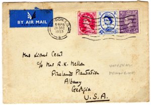 GB Cover London Wildings KGV Mixed Reigns Air Mail USA Albany 1953{samwells}7.24