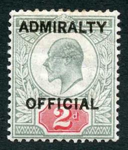 SGO104 KEVII 2d Opt ADMIRALTY OFFICIAL Cat £350 M/M (a couple of creases)