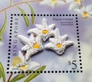 *FREE SHIP Singapore Pigeon Orchid 2009 Flower (ms MNH *embroidered *unusual