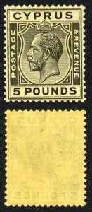 Cyprus SG117a 1924-28 5 Pound black on yellow paper Superb Mounted Mint RARE