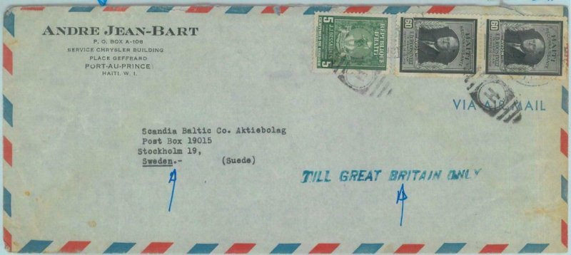 84294 - HAITI  - POSTAL HISTORY - AIRMAIL COVER  to SWEDEN (Till Great Britain)