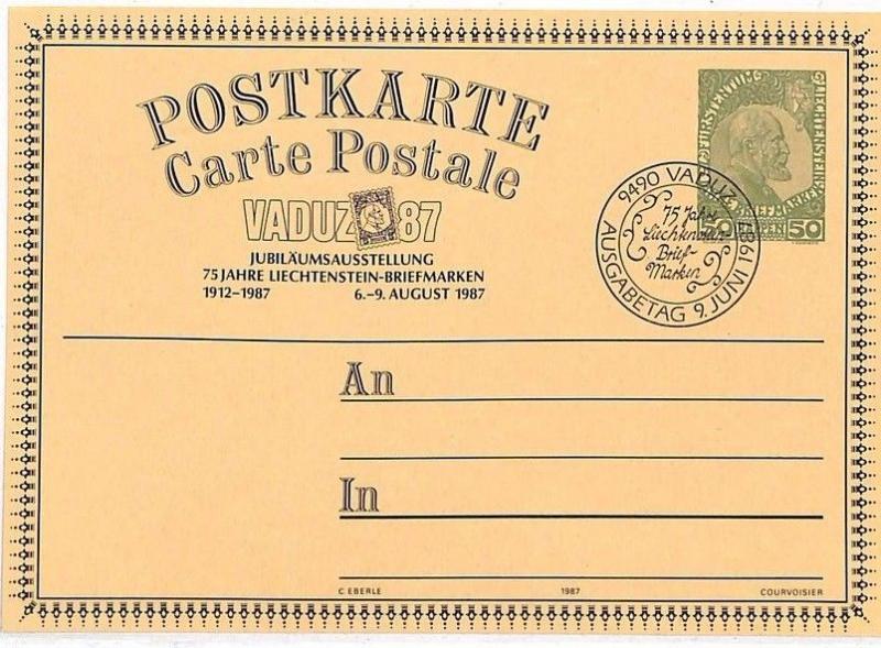 LIECHTENSTEIN Postal Stationery Card PHILATELY Exhibition 1987 VV184