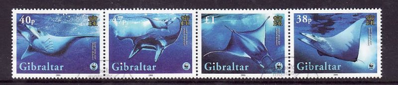 Gibraltar-Sc#1037-used set-Marine Life-WWF-Giant Devil Ray-2006-