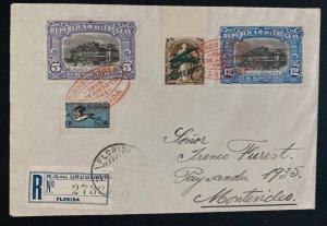 1925 Florida Uruguay First Flight Airmail Cover To Montevideo 14cents Heron Labe