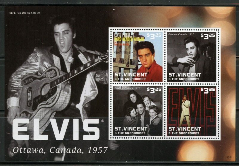 ST. VINCENT GRENADINES ELVIS PRESLEY OTTAWA  CANADA SHEET OF FOUR MINT NH  