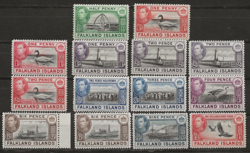 Falkland Is 84-92 x91, 85a, 89a SG 148-159 MLH VF 1938-41 SCV $85.70 (jr)