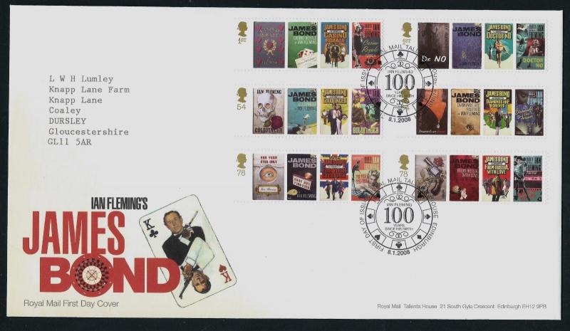 GB 2008 Birth Centenary Ian Fleming James Bond FDC Royal Mail Tallents House SHS