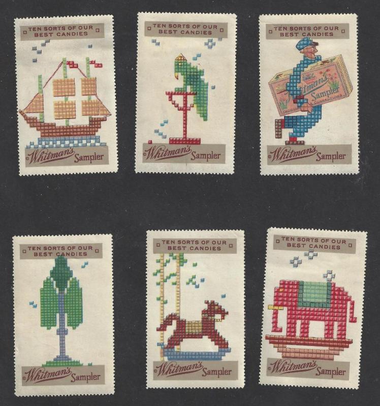 Vintage All 6 Issues Whitman's Sampler Promotional Poster Stamps (AX34)