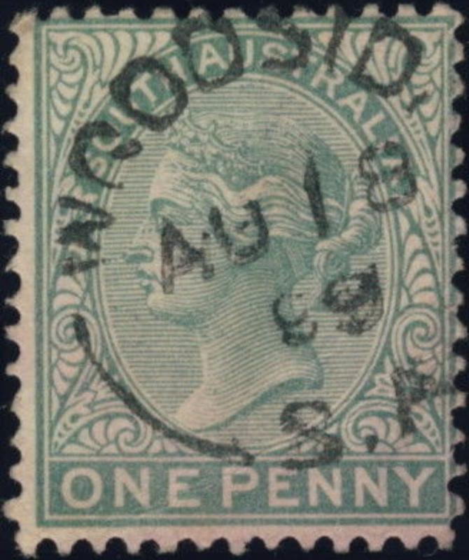 AUSTRALIA / SOUTH AUSTRALIA - 1899 WOODSIDE CIRCLE CDS ON 1d GREEN P.13 SG175