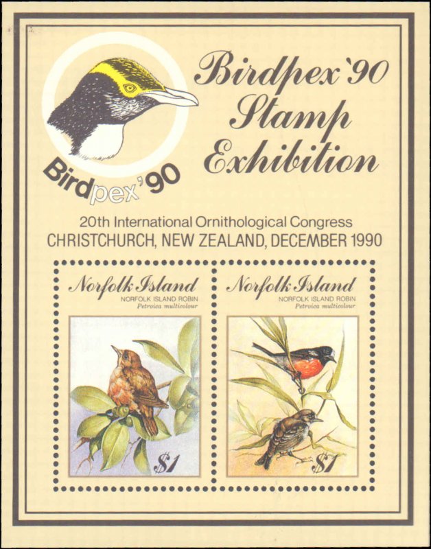 Norfolk Islands #500, Complete Set, Souvneir Sheet Only, 1990, Birds, Never H...