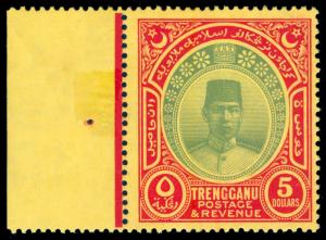 MOMEN: MALAYA TRENGGANU SG#44 SCRIPT CA 1938 MINT OG *NH* MARGIN COPY