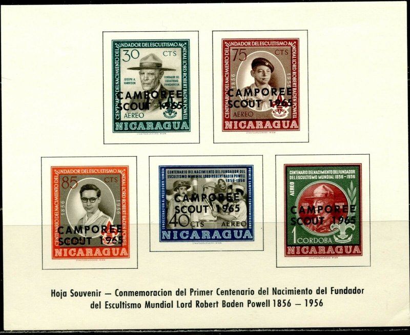 NICARAGUA Sc#C386a S/S with ‘CAMPOREE SCOUT 1965’ Overprint OG Mint NH