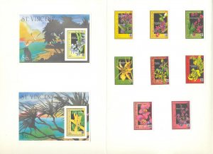 St Vincent #1362-1371 Orchids, Expo 90 8v & 2v S/S Imperf Proofs in Folder