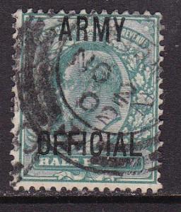 Great Britain 1900 1/2d blue green KEVII Overprint ARMY OFFICIAL  FINE/(0)