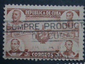 ​CUBA-LION CLUB-ROTARY CLUB-PRESIDENT LINCOLN ON VERY OLD CUBA USED STAMP-VF