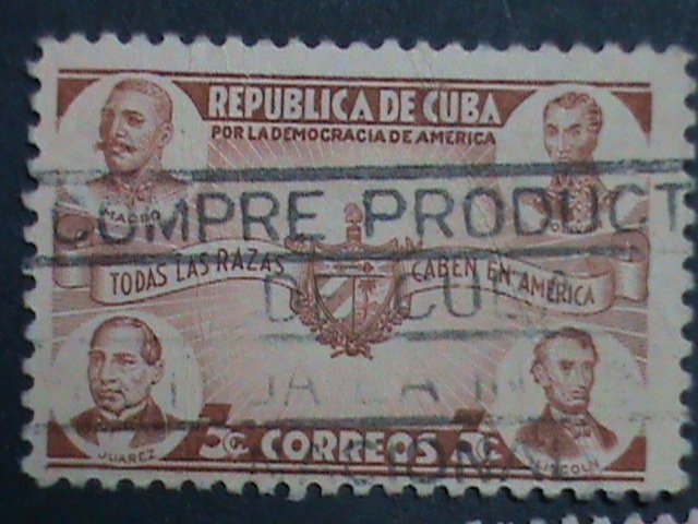 ​CUBA-LION CLUB-ROTARY CLUB-PRESIDENT LINCOLN ON VERY OLD CUBA USED STAMP-VF