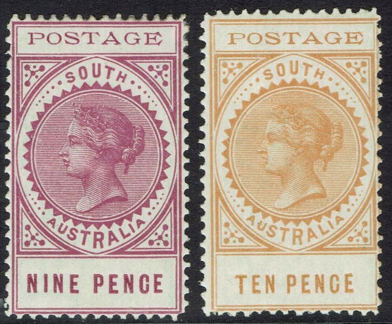 SOUTH AUSTRALIA 1902 QV THIN POSTAGE 9D AND 10D 