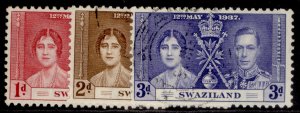 SWAZILAND GVI SG25-27, 1937 CORONATION set, FINE USED.