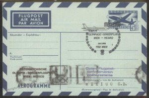 Austria 1968 Airmail Aerogram Cover Vienan Mexico G108055