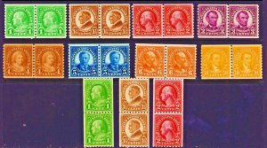 US #597-603 604-606 & 723 Issued Later  Coil Pairs MNH No 599A