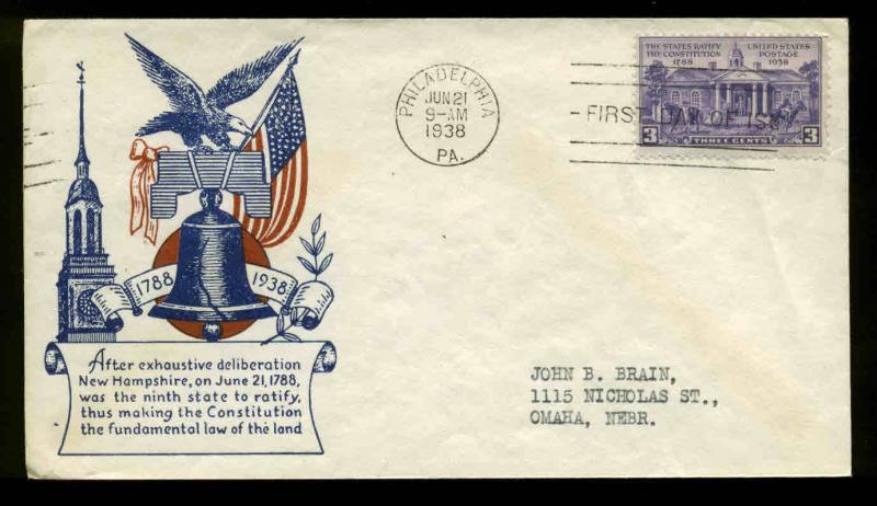 835 CONSTITUTION  FDC PHILADELPHIA, PA PLANTY P18 WASHINGTON STAMP EXCHANGE